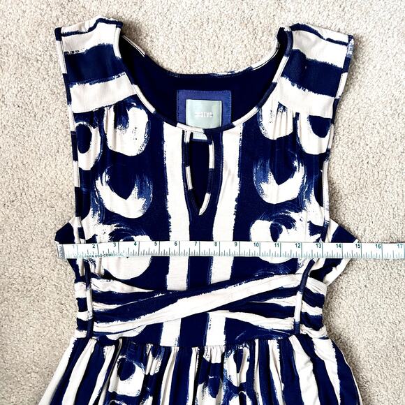 Anthropologie Maeve Sennebec Blue Cream Jersey Flare Dress size M - Picture 7 of 16